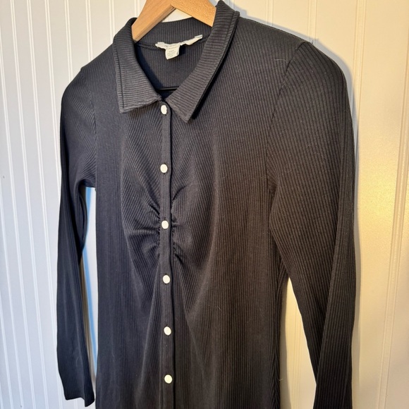 American Eagle Ruched Knit Button-Front Mini Dress Charcoal Gray Women’s Size M - Picture 4 of 12